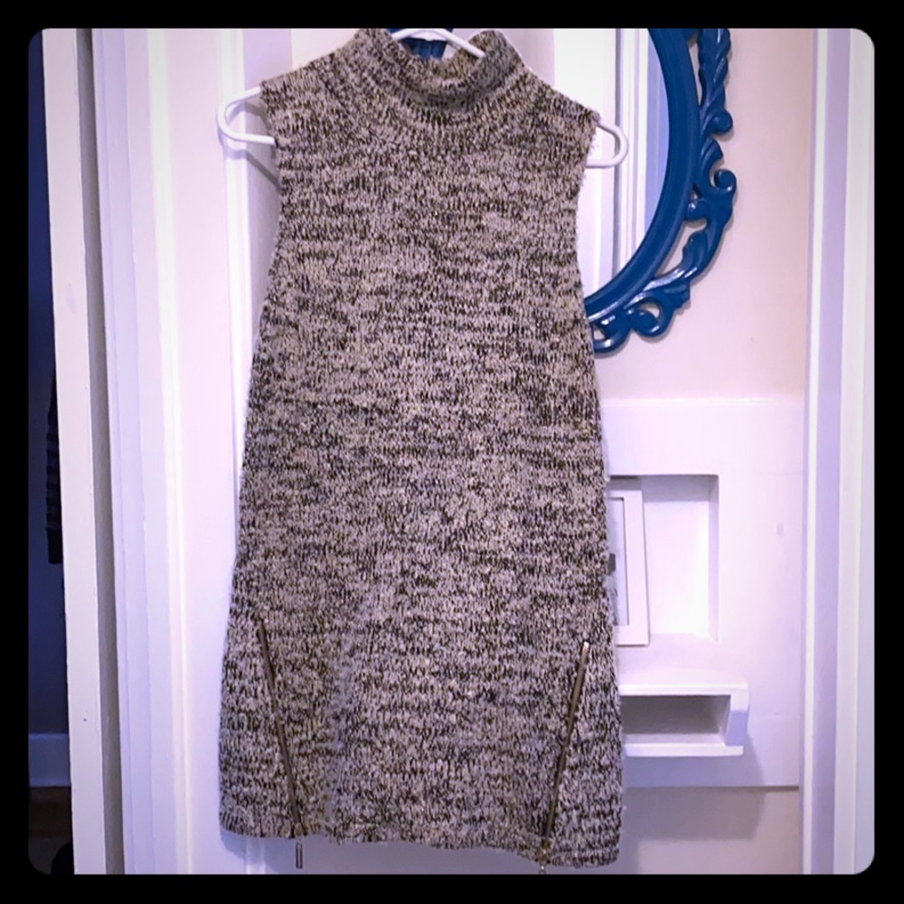 Mock neck sweater dress.